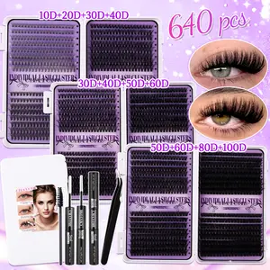 640-Piece 9-16mm DIY Extension Set. Individual Lashes Cluster. Natural, Ultra-Soft Faux-Fur Texture. Tapered Tips, Cat-Eye Effect. 10D-100D Mixed Density. With Glue & Tweezers. For Daily/Outdoor/Dates/Festivals. Eye-Enlarging & Charm-Boosting.