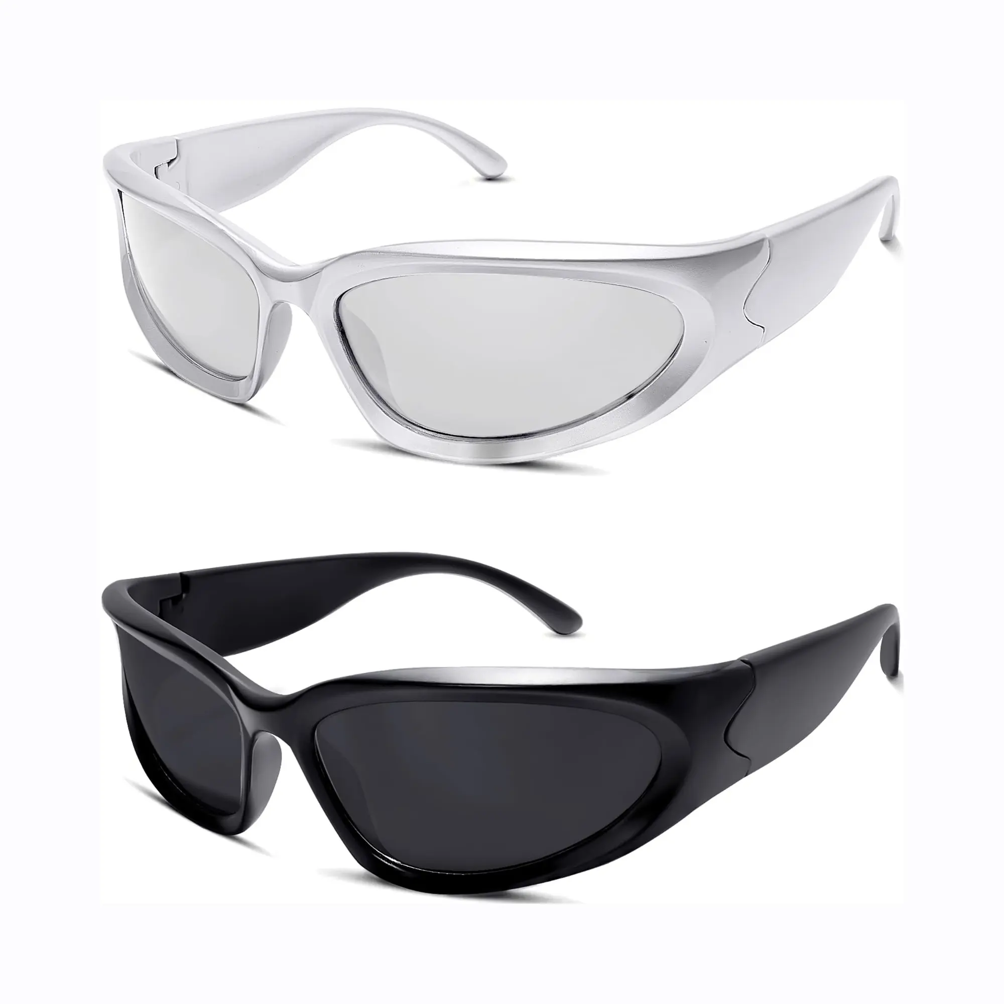 Unisex Y2K Polarized Sunglasses, 2000s Retro Wrap Around Sports Futuristic Oval Glasses for Women Men, 2025 Trendy Fashion Shades