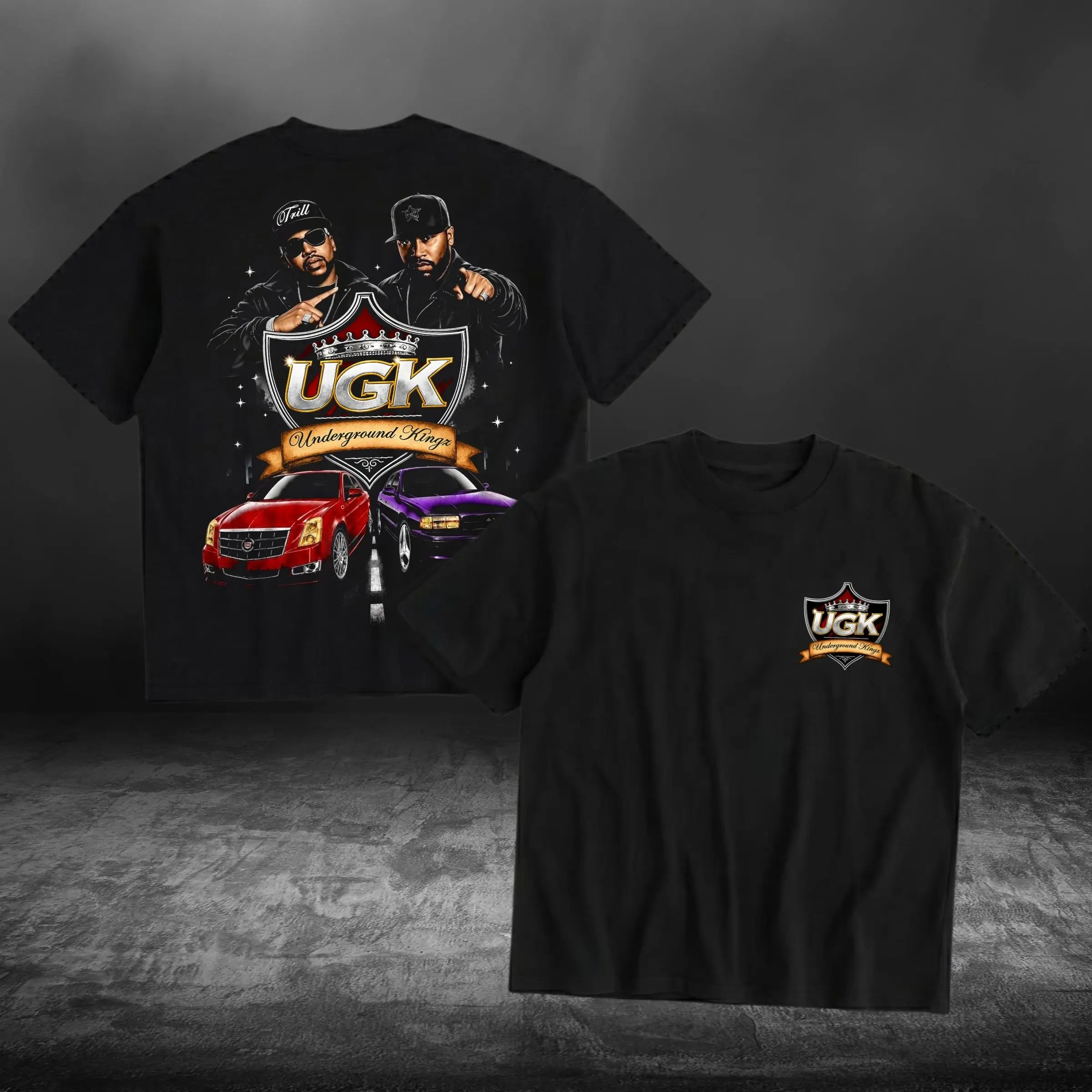 Underground Kingz Heavy Cotton Unisex Graphic T-Shirt Hoodie Houston Rap Texas UGK Pimp C Bun B DJ Screw 713 Crewneck Tee, Vintage Streetwear Graphic T-Shirt Direct To Garment Breathable Print3