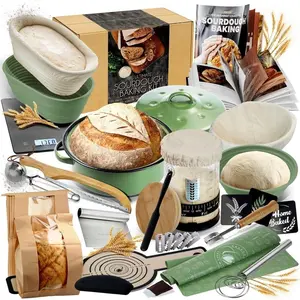 -Inclusive  Sourdough Starter Kit with Pot, 34 Oz Starter Jar, 4 Banneton Bread Proofing Baskets, Scraper, Scale, Sourdough Bread Baking Supplies, Beginner Guide & Recipes
