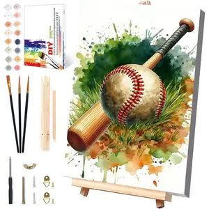 Baseball Paint by Numbers Kit for Kids with Framed Canvas Wooden Easel, Ball Sports Painting for Ages 8-12, Acrylic Oil Painting Kit with Gift Box for Wall Decor 12x8 inch