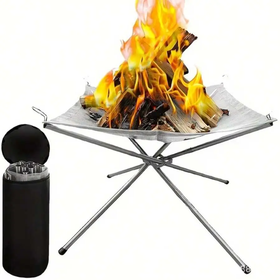 Graphic Stainless Steel Outdoor Fire Pit, Convertible & Portable Campfire Grill for Camping and Backyard