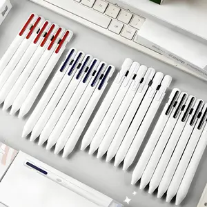 5 pieces, 1 set 4 simple neutral pens with pure white colour block design, multi colour themes, minimalist style, black, red blue colours, smooth writing, no smudging, continuous ink flow, quick drying, DIY writing recording, large capacity neutral pens