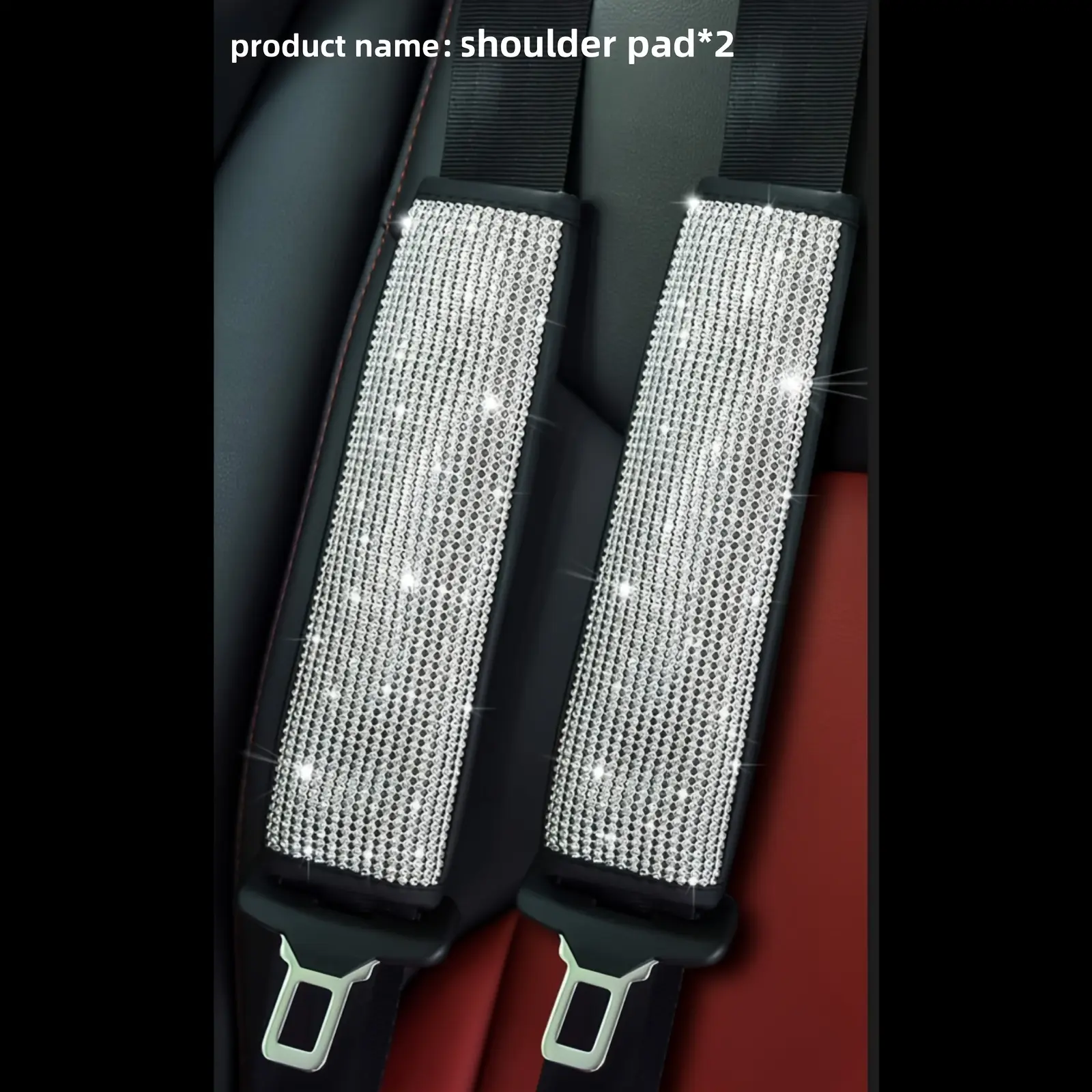 2pcs, car seat belt protective cover, artificial diamond shoulder pads, suitable for car interior, leather-wrapped seat belt cover, Car Interior Accessory, Bling Car Accessories