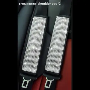 2pcs, car seat belt protective cover, artificial diamond shoulder pads, suitable for car interior, leather-wrapped seat belt cover, Car Interior Accessory