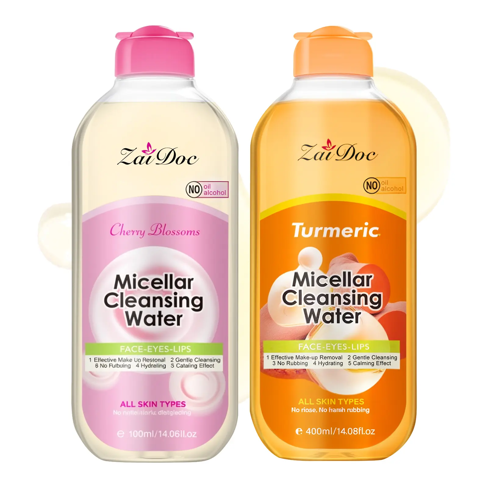Turmeric & Cherry Blossoms Micellar Cleansing Water Cleanser - 400g, Soothing Cosmetic Makeup Remover for Face-Eyes-Lips, Gentle on Waterproof Eyeliner, Alcohol-Free, Oil-Free, Moisturizes Sensitive Skin Daily Gift