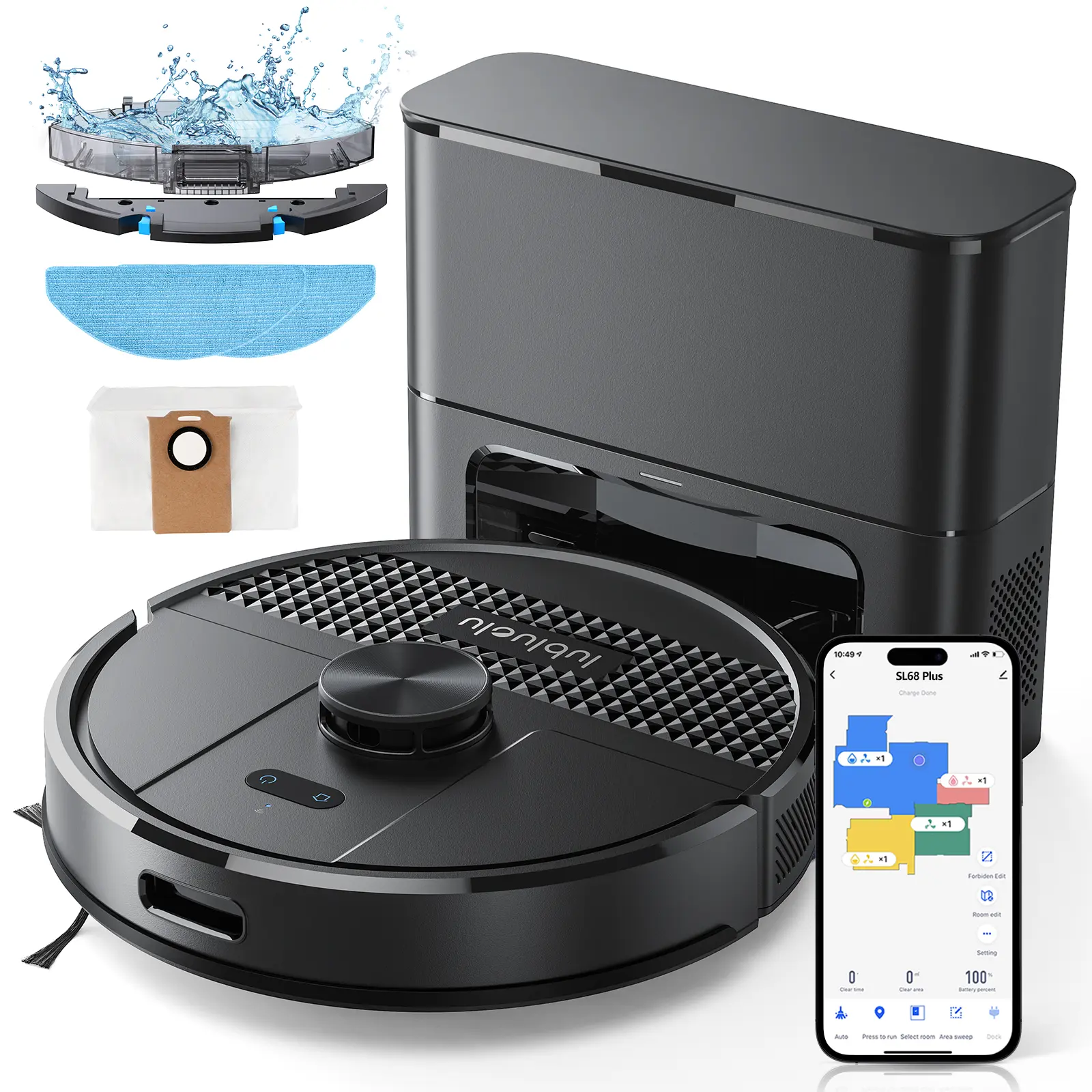 Lubluelu Robot Vacuum Cleaner & Mop Combo with Automatic Dirt Disposal Station, 4500Pa Suction, LiDAR Navigation, 3-in-1 Wireless Device, WiFi/App Control, Voice Control (Alexa Compatible), for Pet Hair, Hard Floors (Black)