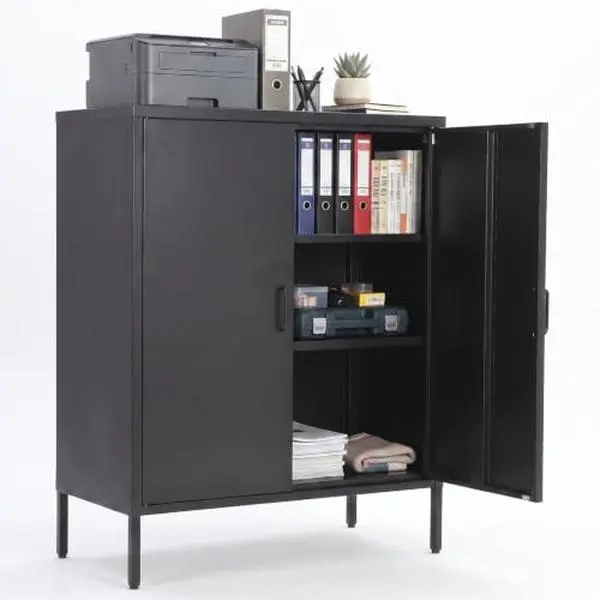 Black 40''h Metal Storage Cabinet,3-Tier Metal Locker Cabinet with 2 Doors