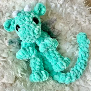 Crochet Dragon Plushie - Ice Blue Color, Soft Plush Material, Cute Design, Approximately 8 Inches Tall, Perfect for Cuddling and Gifting