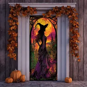 Elegant Witch Polyester Door Banner, Yard Sign Banner, 35.4x70.8 Inches, Indoor Outdoor Halloween Decor, No Power Needed, Perfect for Home Parties & Porch