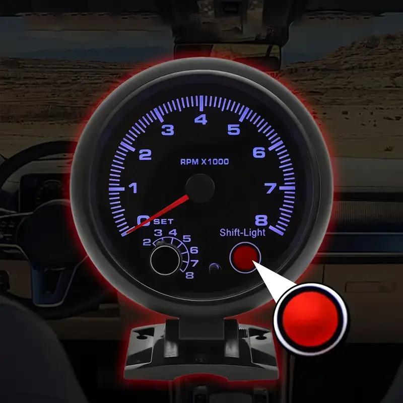 Universal Car Tachometer Gauge 0–8000 RPM with LED Shift Light, 3.75 Inch ABS Dashboard Tacho Meter, High Accuracy RPM Display, Easy Installation, Universal Fit for Cars, Trucks and SUVs Performance Monitoring Gauge
