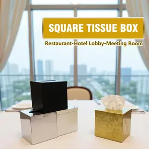 Stainless Steel Square Tissue Box Cover, Countertops Paper Dispenser,Facial Tissue Holder Storage for Bathroom Vanity, Dining Table, Dressers, Night Stand, Parlors and Office，Modern Design-Gloss,Black,Gloden,White,Grey.