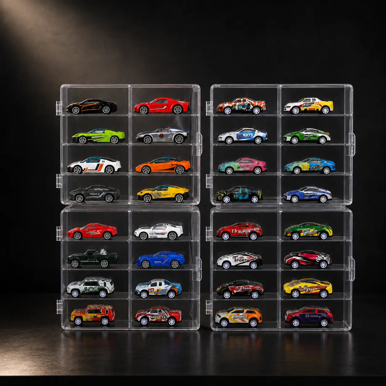 32 Slots Clear Acrylic Toy Car Display Case Organizer, Stackable Mini Diecast Model Storage Box, Dustproof Collectible Car Holder for Kids & Collectors