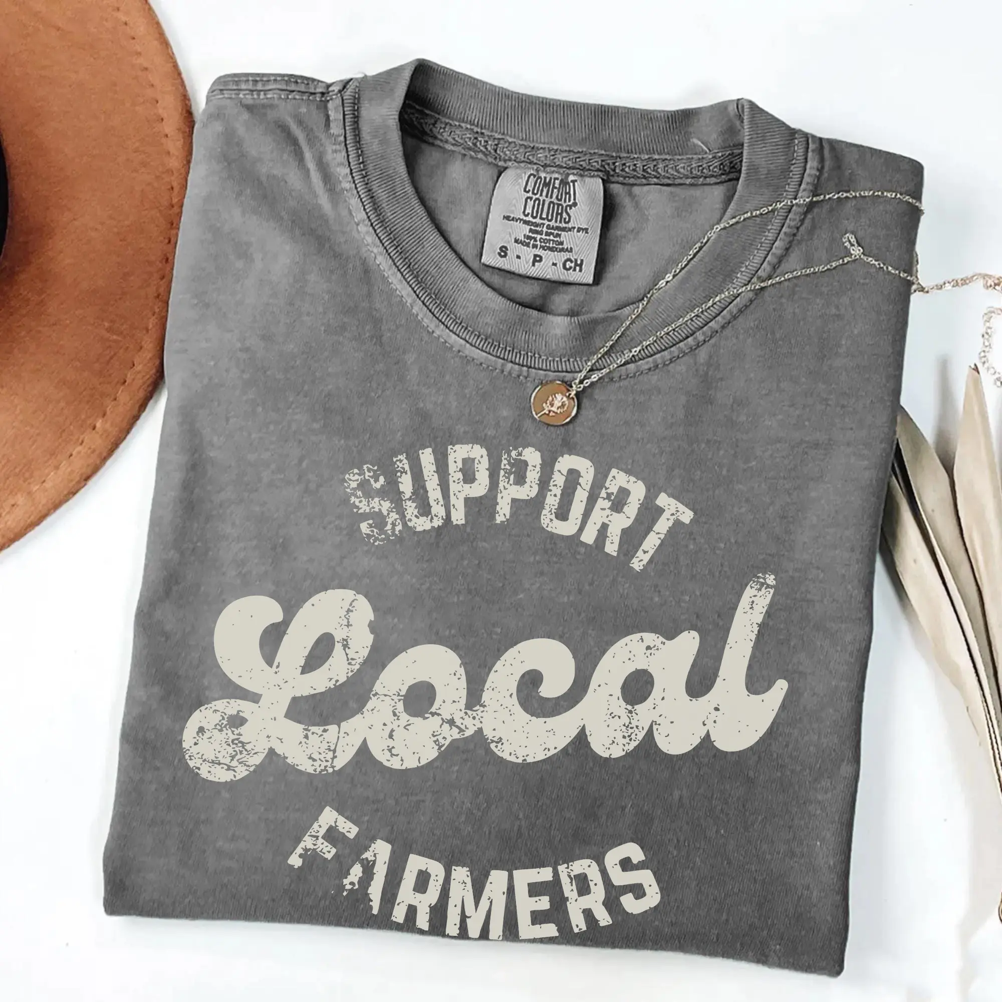 Retro Support Local Farmers T-Shirt, Comfort Colors Tee, Vintage Farming Shirt Distressed Font Local Farming Shirt