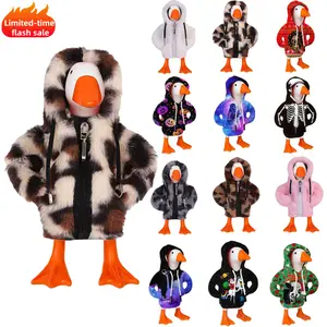 7-Inch Desk Goose Leopard Print Hoodie Costume with Zipper for Desk Goose Statue Holiday Outfit Dressing Clothes