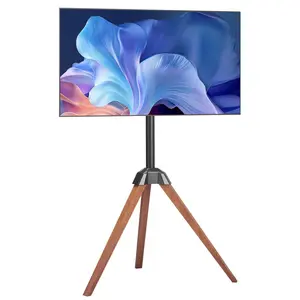 VEVOR Tripod Easel TV Stand, for 40-65 inch Flat Screen/Curved TVs Up to 99 lbs, 18° Left-Right Rotation Portable TV Stand with Oak Wood Legs, for Bedroom, Living Room, Studio, MAX VESA 600 x 400 mm