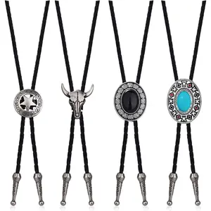 YADOCA 4Pcs Bolo Tie for Men Western Cowboy Leather Necktie Handmade Bolo Tie