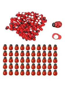 100 count Self Adhesive  Wooden Ladybug for  Landscape, DIY Crafts(Red)