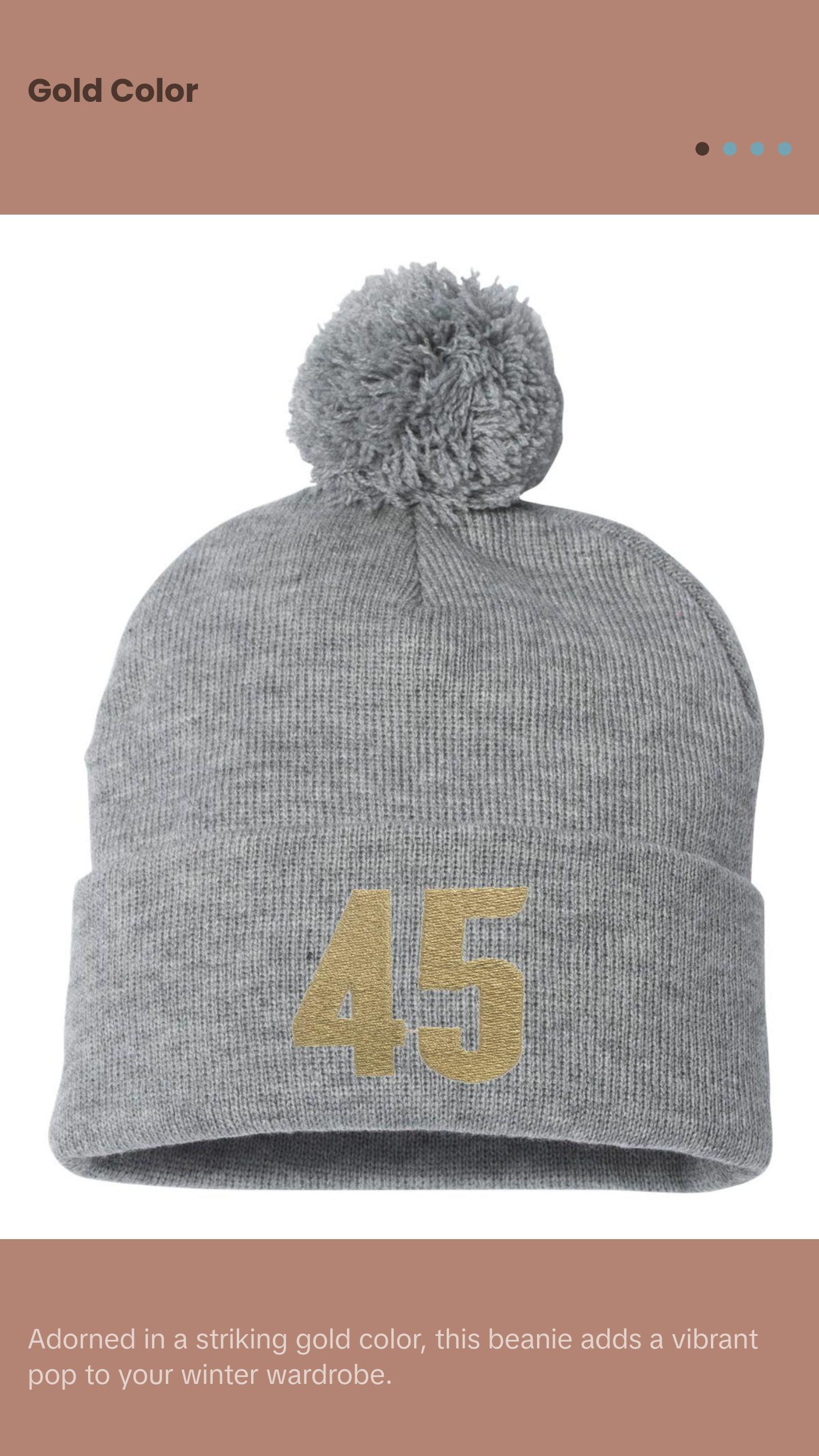 Gold 45 Trump Embroidered Knit Beanie Pom Cap