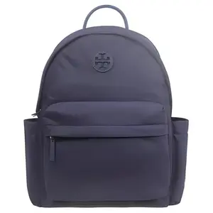 Tory Burch Female Women's Navy Blue Nylon Backpack, Classic Double-T Logo, Zipper Closure