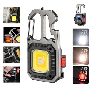 1PC Cob Keychain Work Light  Rechargeable Flashlight 7 Modes,4 in1 Screwdrivers 7in1 Wrench 1 bottle Opener 1 window-Breaking hamme for Camping, Fishing, Repair Walking Emergency Multifunctional Flashlight