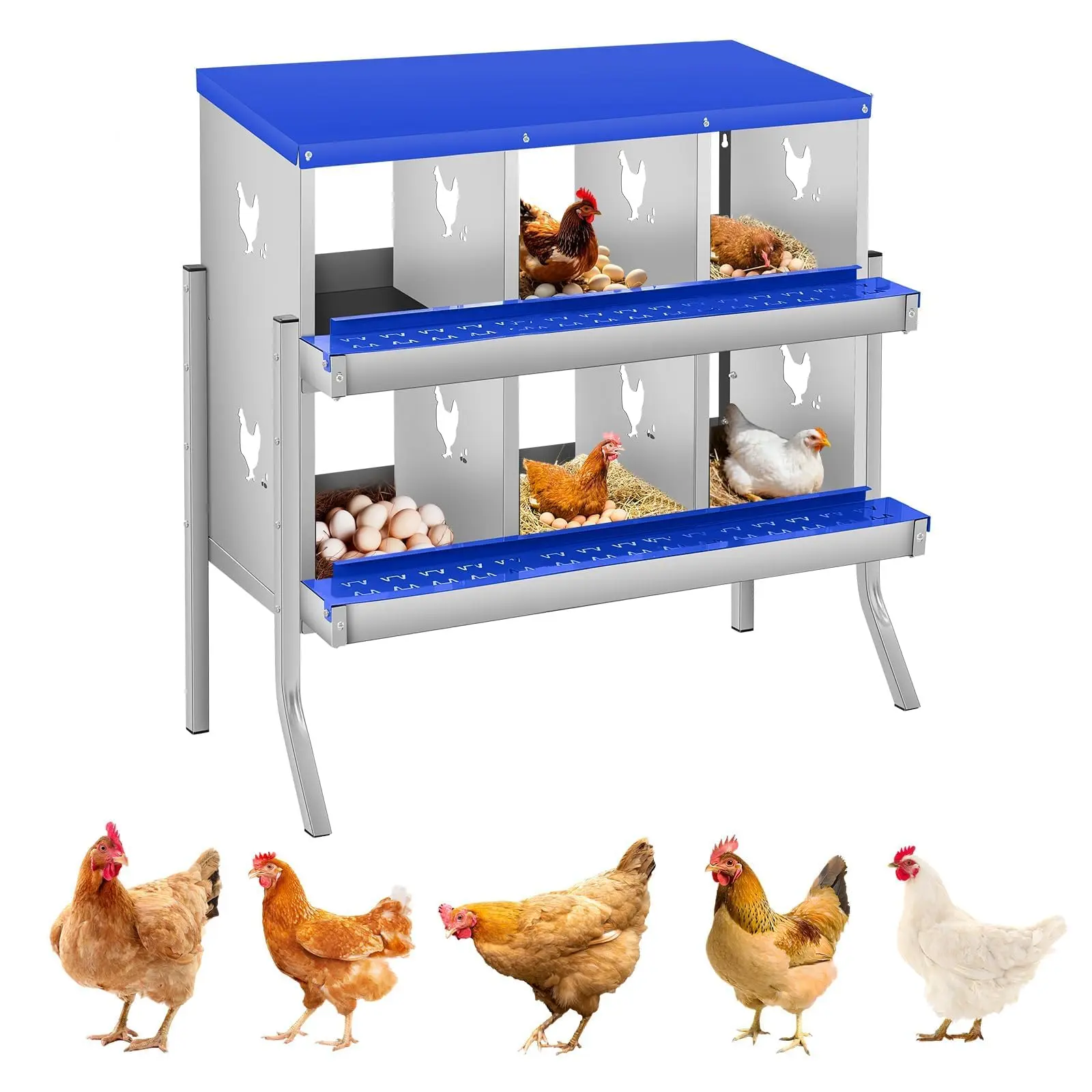 Garvee Chicken Nesting Boxes, Two-Tier Metal Chicken Egg Laying Box with 6 Compartments Large Vented Holes for Egg Collection