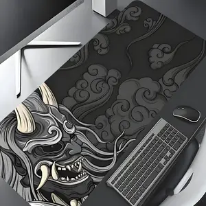 Unique Hannya Japanese Cloud & Oni Design Large Gaming Mouse Pad, Gaming Desk Accessory, Computer Desk Accessories, Office Accessories, Stylish Desk Protector with Non-Slip Rubber Edges, Multi-Size Options for Laptop, Desktop, Work, and Gifts