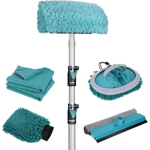 12FT  Wash Brush with Long Handle,  Cleaning Kit with Soft Wash Brush, Tire Brush, Window , Microfiber Cleaning , Mitt, for House Siding, Auto , , SUV, RV, Floors