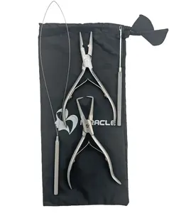 Miracle 4pc Hair extension pliers Kit, a needle hook, and a loop wire for beading. Durable Haircare Heatless Salon Handle Steel