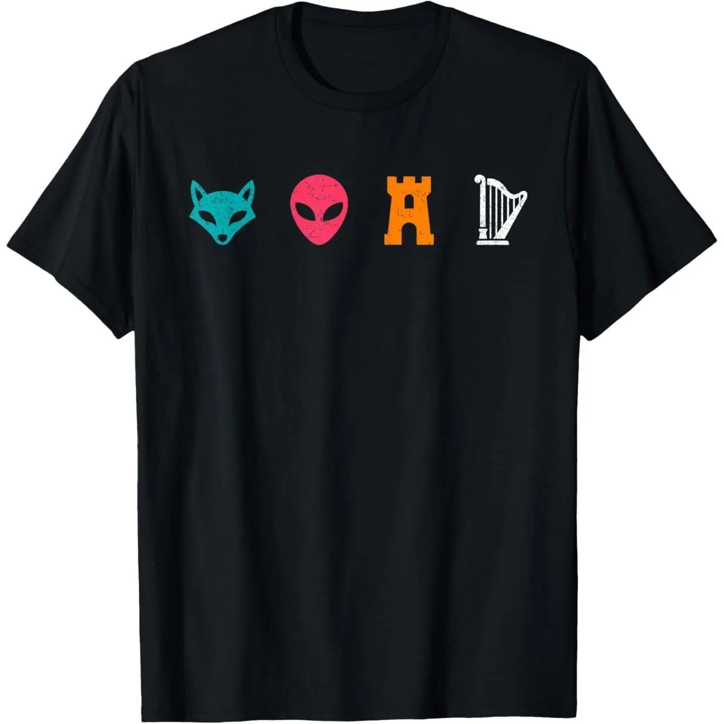 Funny Spurs Graphics Fox Alien Castle Harper Printed T-Shirt - Round Neck, Short Sleeves, Everyday Sports Top, Fabric, Casual, Streetwear, Unisex, Cozy Top‑Grade Tee