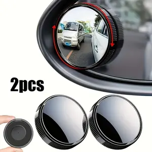 2-Pack Black Round HD Glass Convex Rearview Mirrors, 360° Rotatable Wide-Angle Car Accessories, Universal for Cars, SUVs, Trucks, Motorcycles