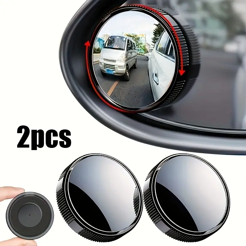 Automotive 2-Pack Black Round HD Glass Convex Rearview Mirrors, 360° Rotates Wide-Angle, Enhanced Sight, Simple Install Car Accessories for Cars, SUVs