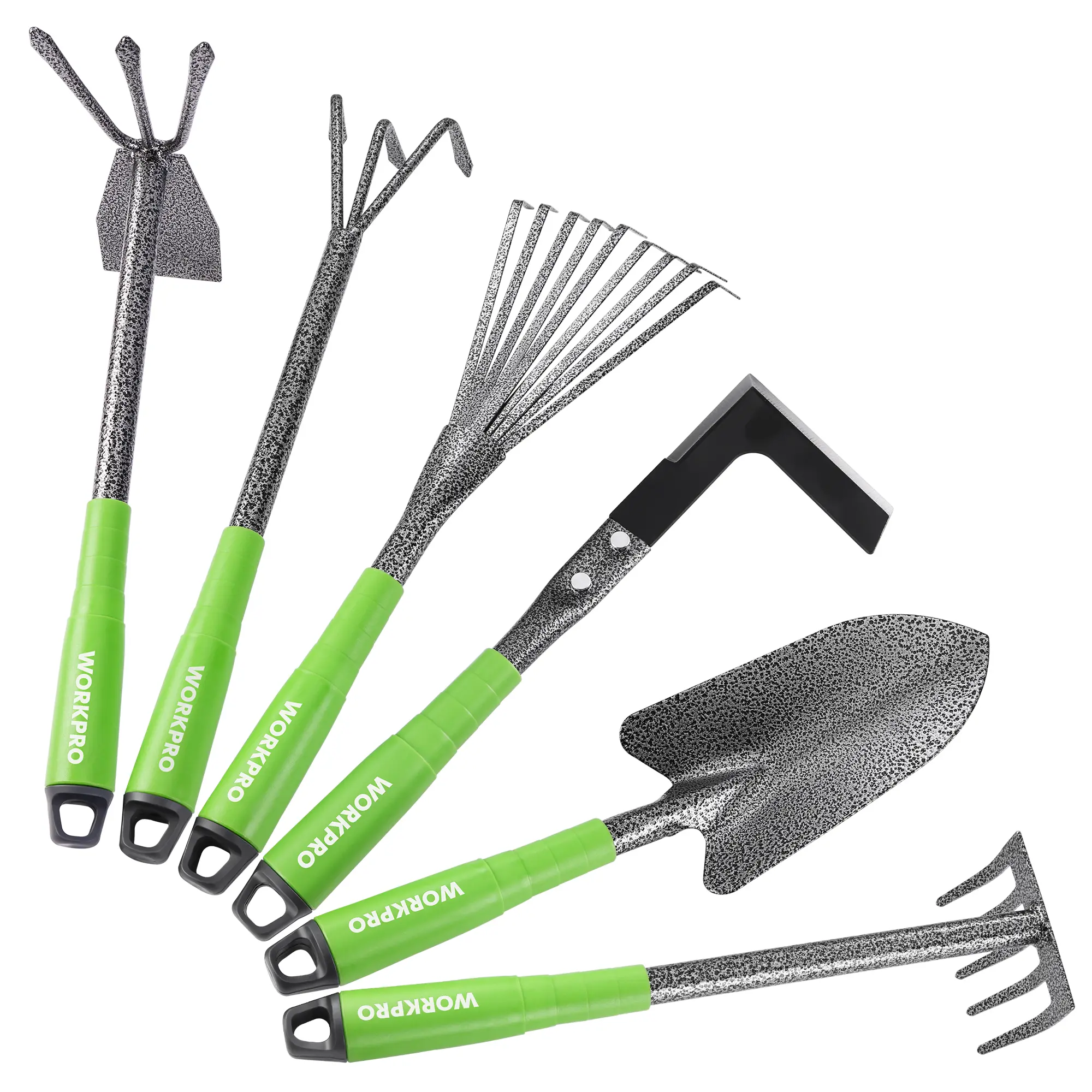 #summersale WORKPRO 6-Piece Garden Tool Set, Heavy Duty Gardening Hand Tools with Soft Rubber Handle, Including Trowel, Rakes, 2-in-1 Hoe and Crack Weeder, Ideal Gardening Gifts for Men and Women