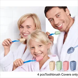 4 Packs/Set Toothbrush Covers Portable Toothbrush Protector Coverings Clips Toothbrushes Covers Protector Family Toothbrushes Case for Travel, Camping, Bathroom(4 Colors)