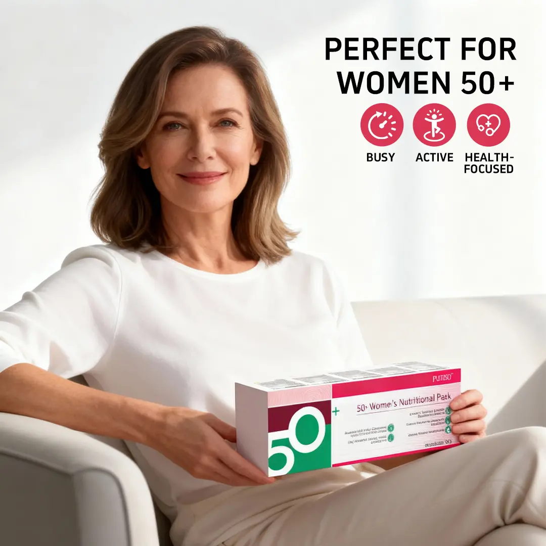 Puiiso Women's 50+ Daily Edible Multivitamin Supplement Box - Fish Caviar Collagen Peptides, Calcium, Jujube Seed Botanicals, B Vitamins, Minerals - Busy Women's Skin, Hair Support - 30-Day Pack Supplement Stack for Body Health