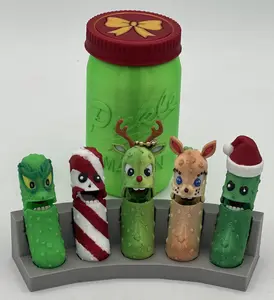 Xmas Pickle Keychains - Tickles, the Articulated Pickle - 5-pack Jar
