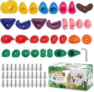 TOPNEW 32 Rock Climbing Holds Multi Size for Kids, Adult Rock Wall Holds Climbing Rock Wall Grips for Indoor and Outdoor Playground Play Set - Includes 2 Inch Mounting Hardware