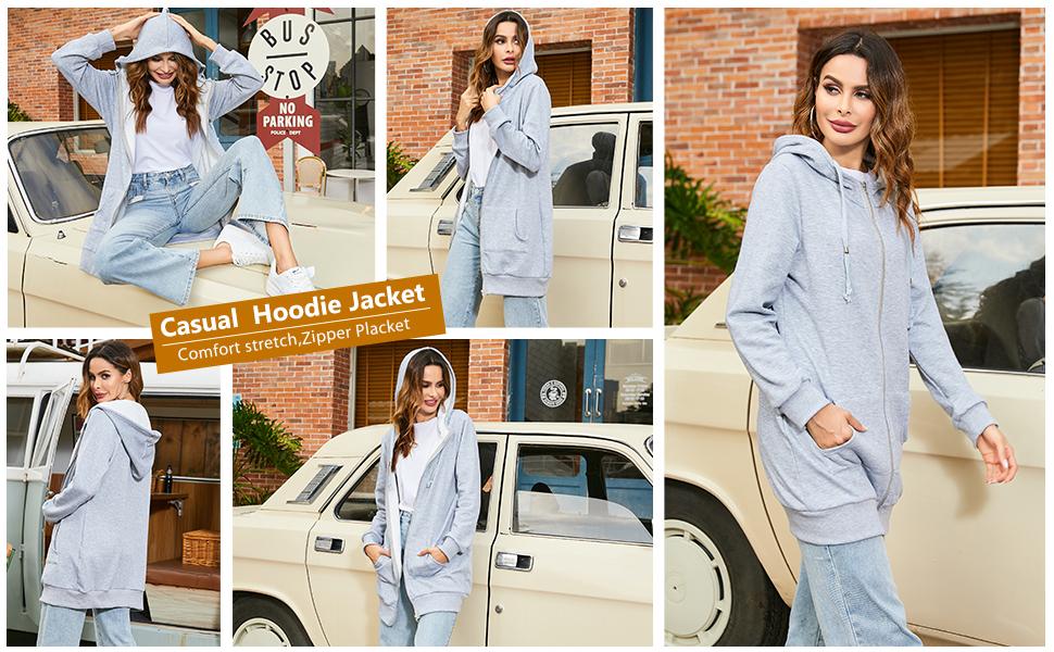 Zeagoo Womens Zip Up Hoodies Long Sleeve Fall Hooded Lightweight Tunic Sweatshirt Oversize Fleece Jacket With Pockets Womenswear Coat 2025 New Spring