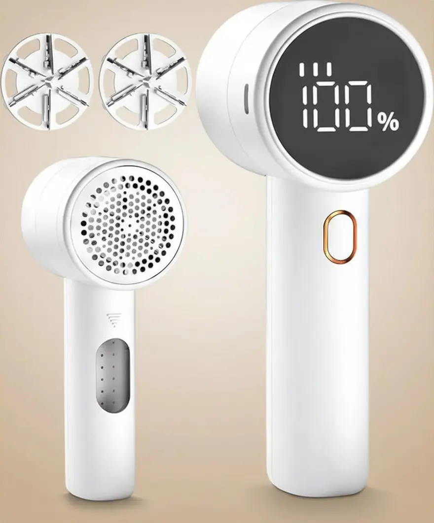 Fabric Shaver, Lint Remover Rechargeable, Electric Portable Sweater Defuzzer with 3 Speeds, 6 Leaf Blades, Digital LED Display to Remove Pilling for Clothes, Furniture, Sweater, Couch, Blanket