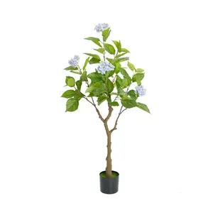 Artificial Hydrangea Flowers Tree, 4ft/5ft Tall Fake Potted Decorative Hydrangea Tree, Realistic Modern Artificial Tree For Living Room Home Office Indoor Plants Decoration Items