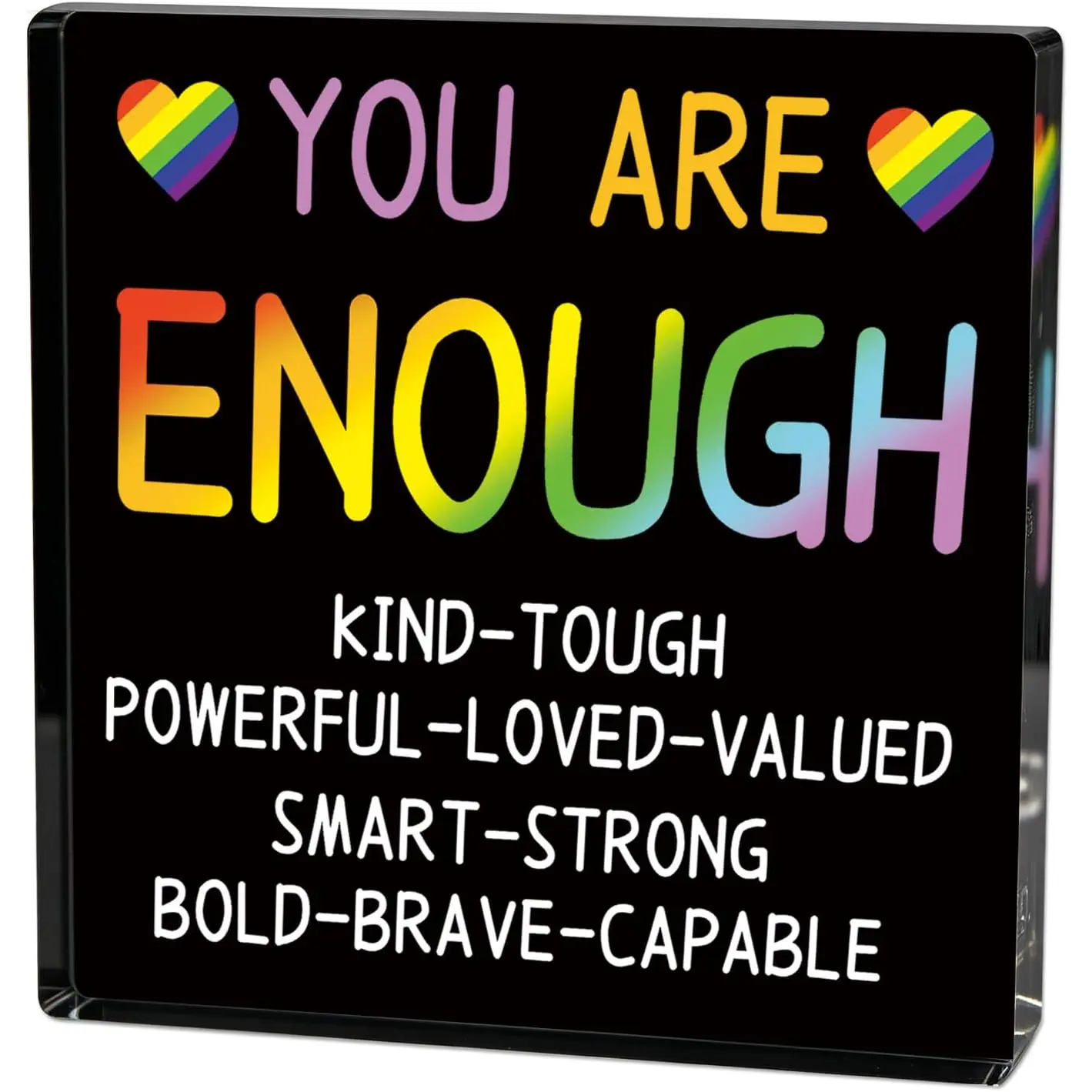 Pride Decor You Are Enough Acrylic Plaque Lesbian Stuff LGBTQ Inspirational Gift for Women Men Lesbian Gifts for Women Positive Affirmation Pride Decorations for Desk Office Gay Prides Accessories