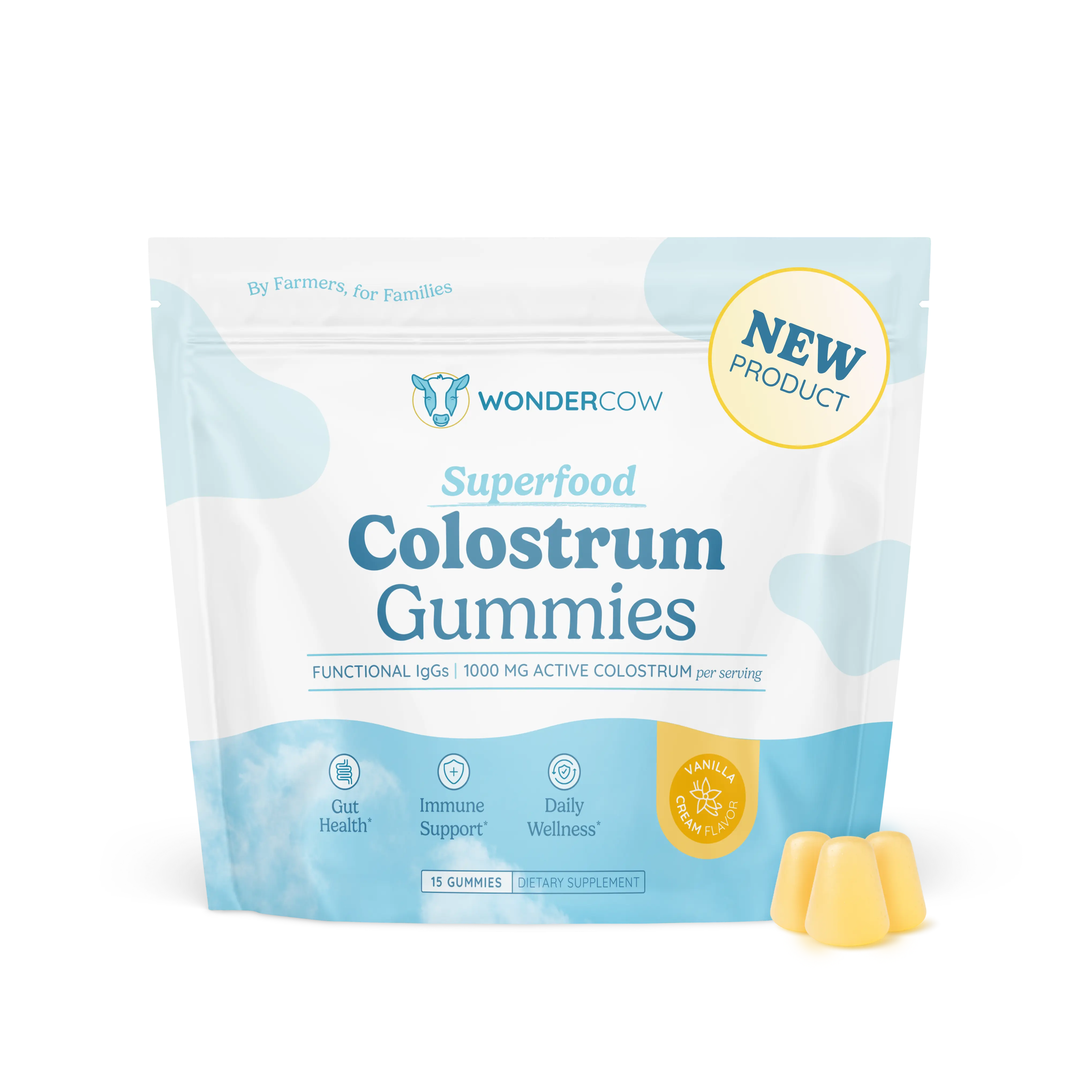 Vanilla Colostrum Gummies - 5 Serving, Whole Bovine Colostrum, Immune Support, Gut Health, On-the-Go, 1,000mg active colostrum per serving