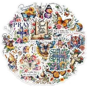 50PCS Butterfly Bible Stickers DIY Phone Cellphone Laptop Journal Decoration Jesus Phrase Inspirational Text Sticker Scrapbooking Supplies