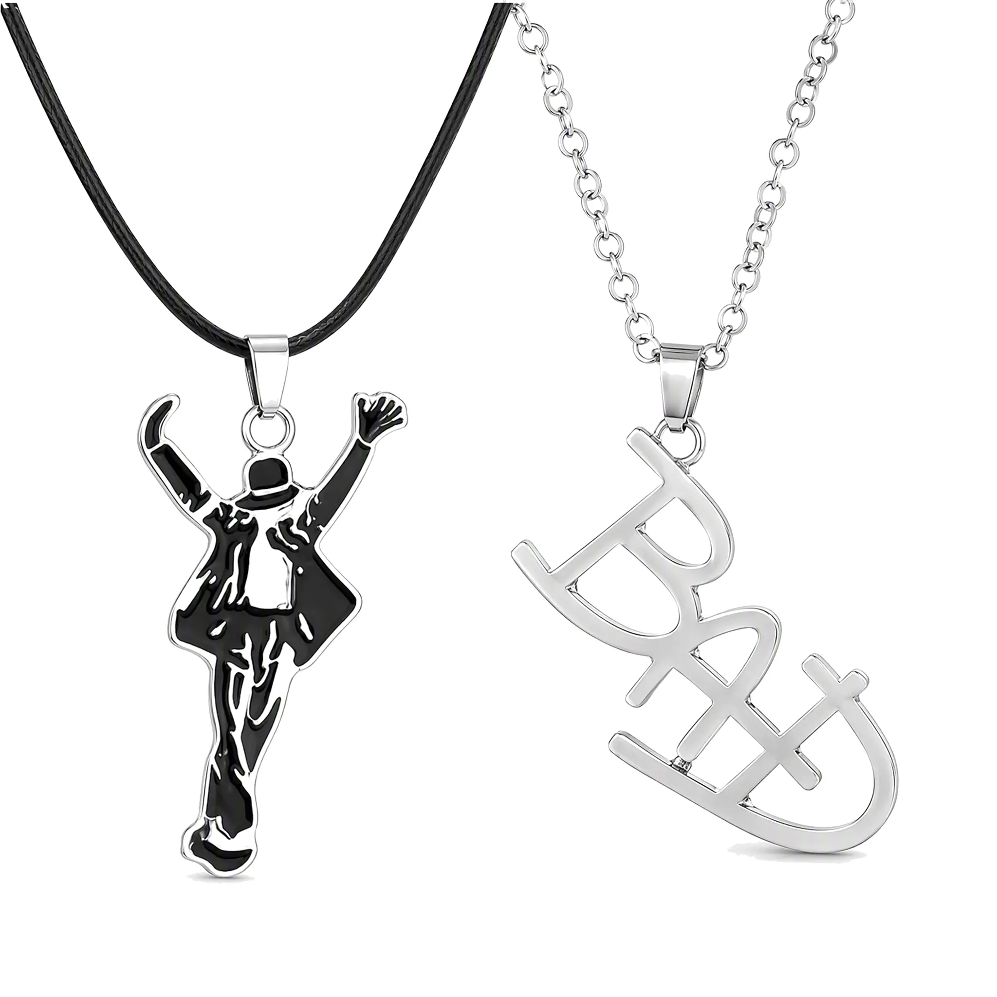 Michael Jackson & "BAD" Pendant Necklaces - Black & Silver Chain - Perfect for Fans - Unique Gift Idea