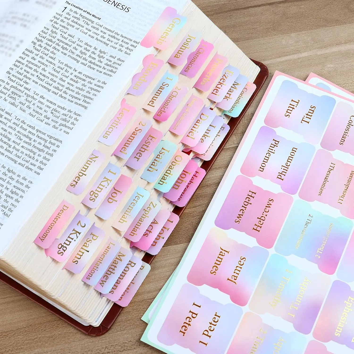 Tabs for Women Girls, Large Print  Foil Embosse   Bookmarks, Rainbows Index Tabs Study Supplies Guide Kit, Baptism Christian Gifts for Men Boys Beginner, 75 count