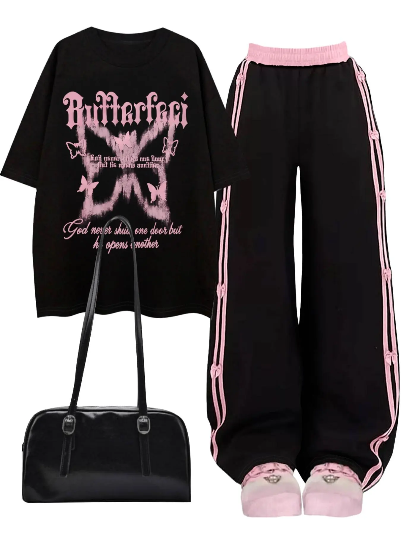 Women's Butterfly Print Tee & Pants Set, Casual Round Neck Short Sleeve T-shirt & Trousers, Ladies Clothes for Daily Wear, Whimsy Goth Outfits, Summer Outfits Set, Loose Pant Sets, Matching Sets, Casual Lounge Set