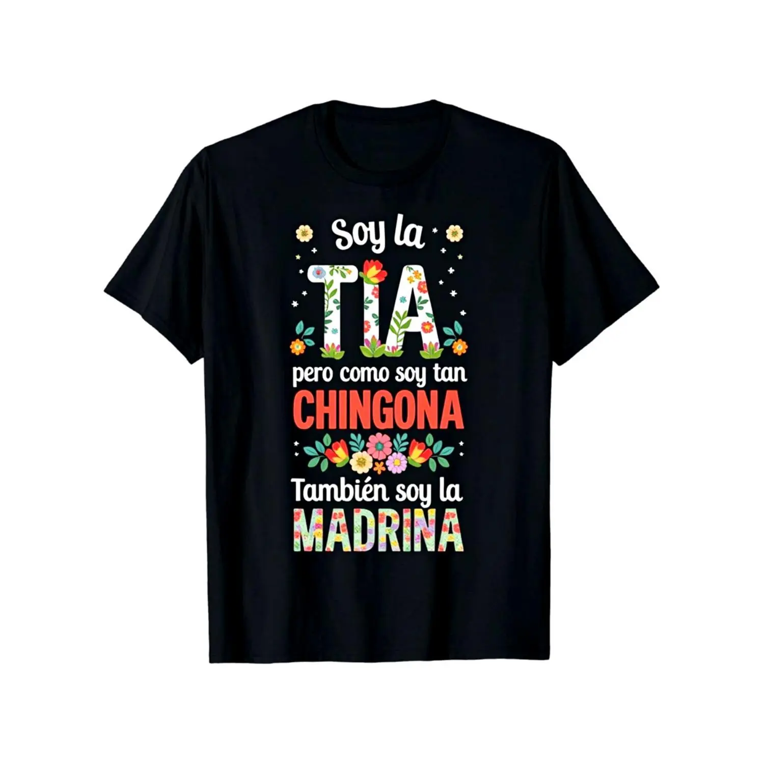 Women's 'Soy La Tia y La Madrina' Graphic Print T-Shirt - Casual Short Sleeve Crew Neck Top, Lightweight Cotton Blend, Funny Loose-Fitting Breathable Casual Wear, All-Season Gift for Aunt/Godmother