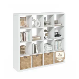 16-Cube Composite Wood Cube Shelf Organizer, Shelves with Triple-Thick Frame Cubicle Bookcase, 15.3x57.4x56.8in Storage Unit for Living Room, Home Office