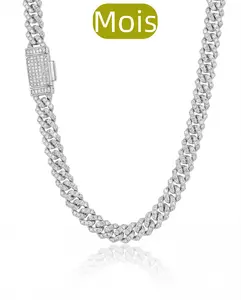 ⑧①Space ice Iced Out Moissan 6mm Cuban Link Chain | Solid metal Base with Mois | Silver-Tone Hip Hop Necklace for Men Women