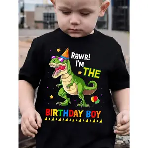 RAWR I'M THE BIRTHDAY... & Dinosaur Print 100% Cotton Boy T-shirt
